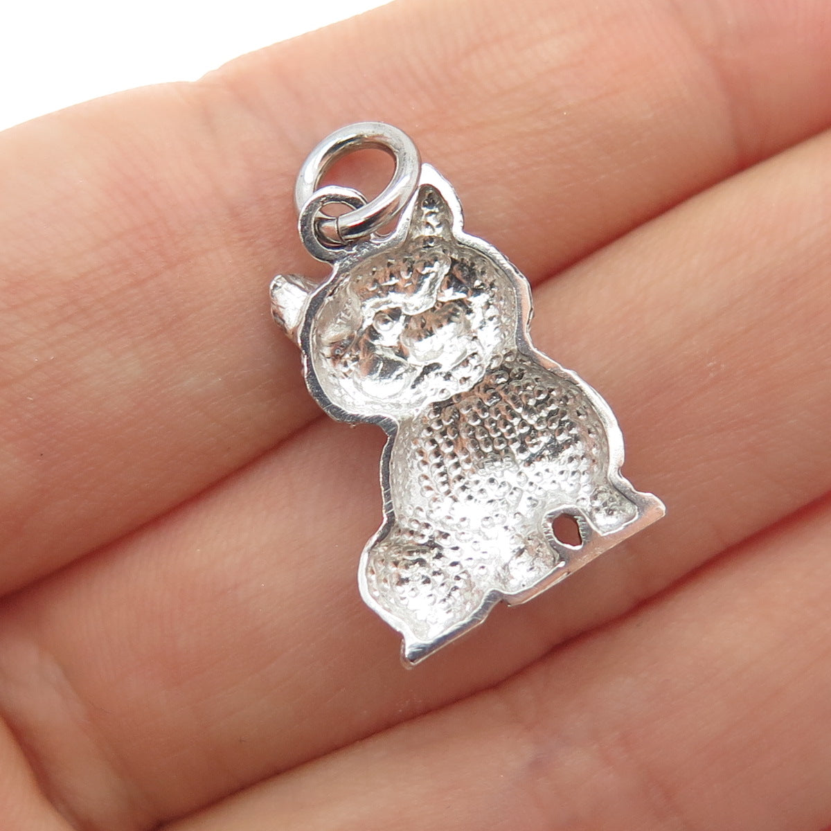 925 Sterling Silver Vintage Cat Oxidized Minimalist Charm Pendant