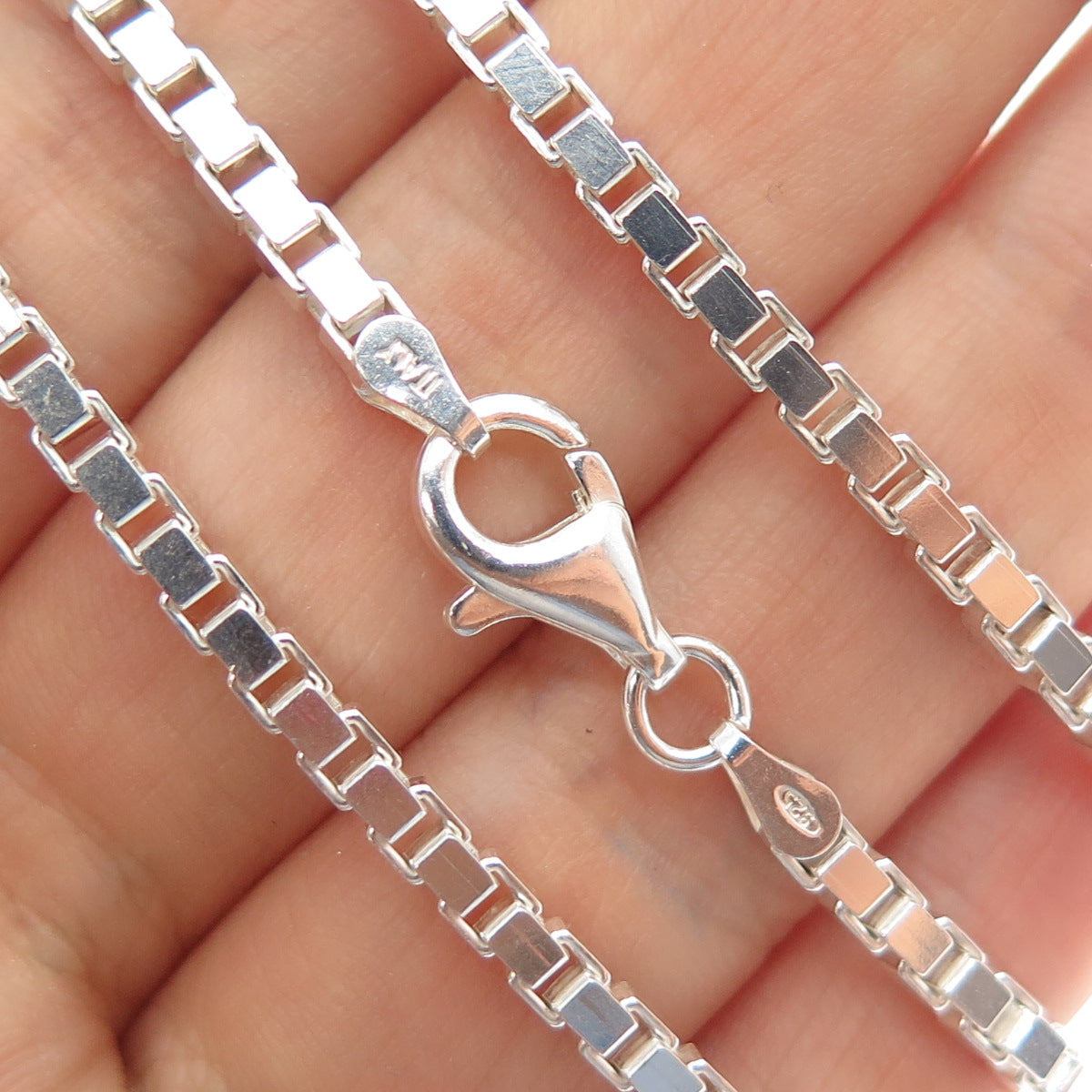925 Sterling Silver Vintage Italy Box Chain Necklace 20"