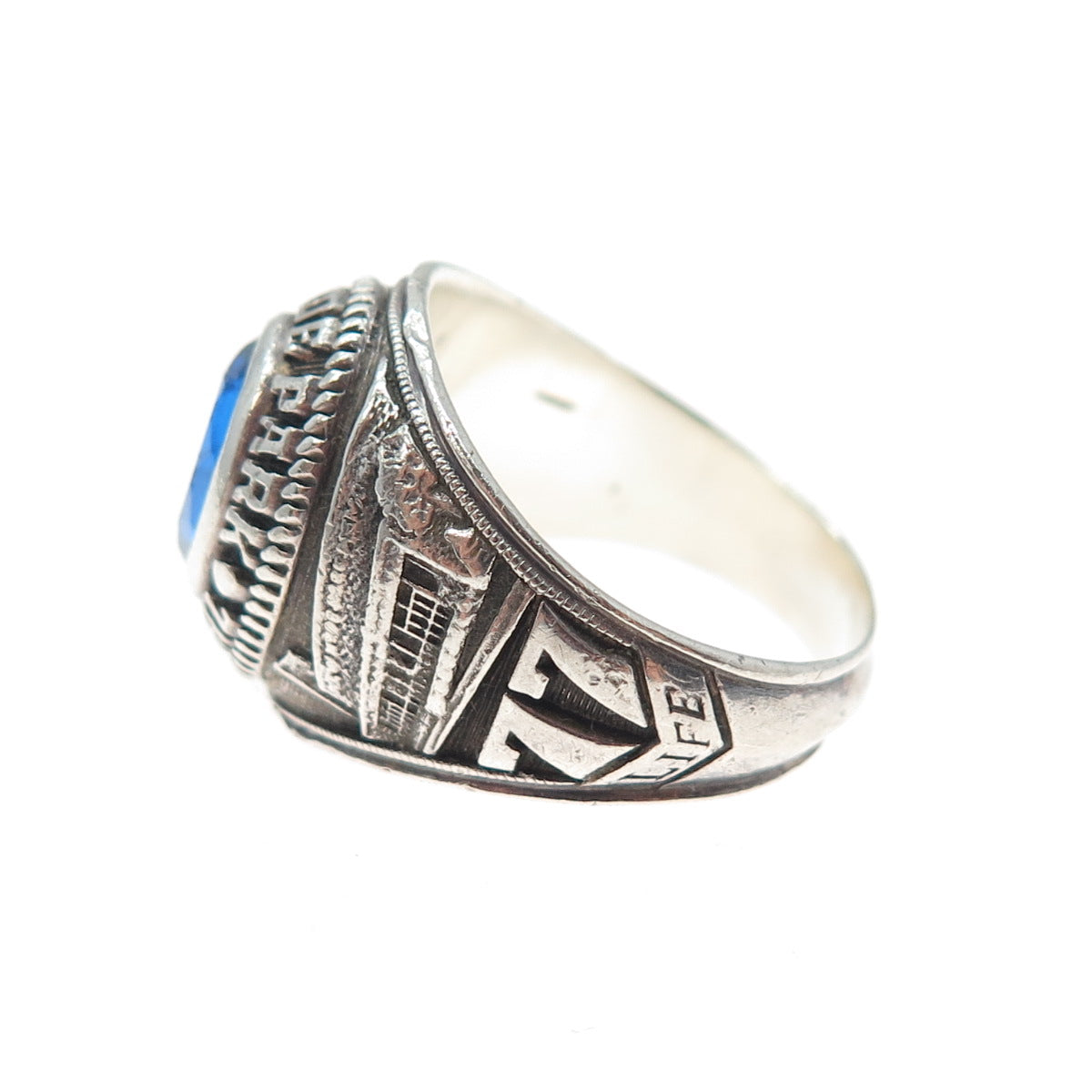 DIEGES & CLUST Sterling Vintage 1977 Lab-Sapphire Hyde Park School Ring Size 8