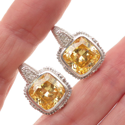 JUDITH RIPKA Sterling Silver 18K Gold Posts Real Diamond Canary Quartz Earrings