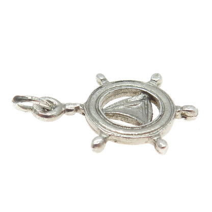 925 Sterling Silver Vintage Sailboat Wheel Minimalist Charm Pendant