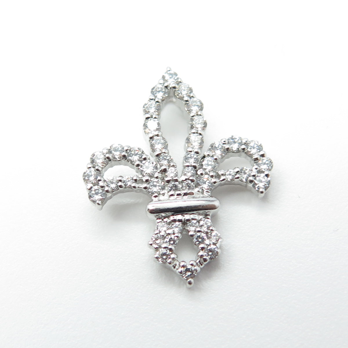 925 Sterling Silver White C Z Fleur de Lis Pendant