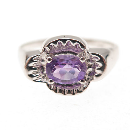 925 Sterling Silver Real Oval-Cut Amethyst Floral Ring Size 9.5