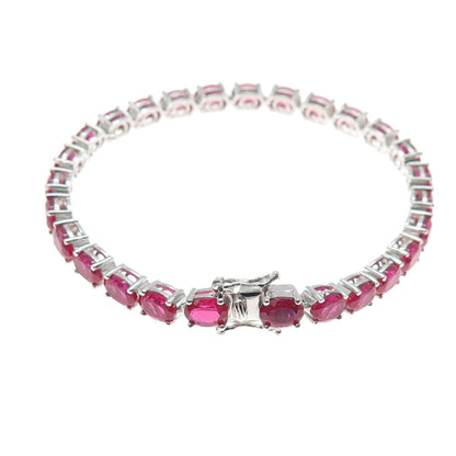 925 Sterling Silver Oval-Cut Lab-Created Ruby Tennis Link Bracelet 7.75"