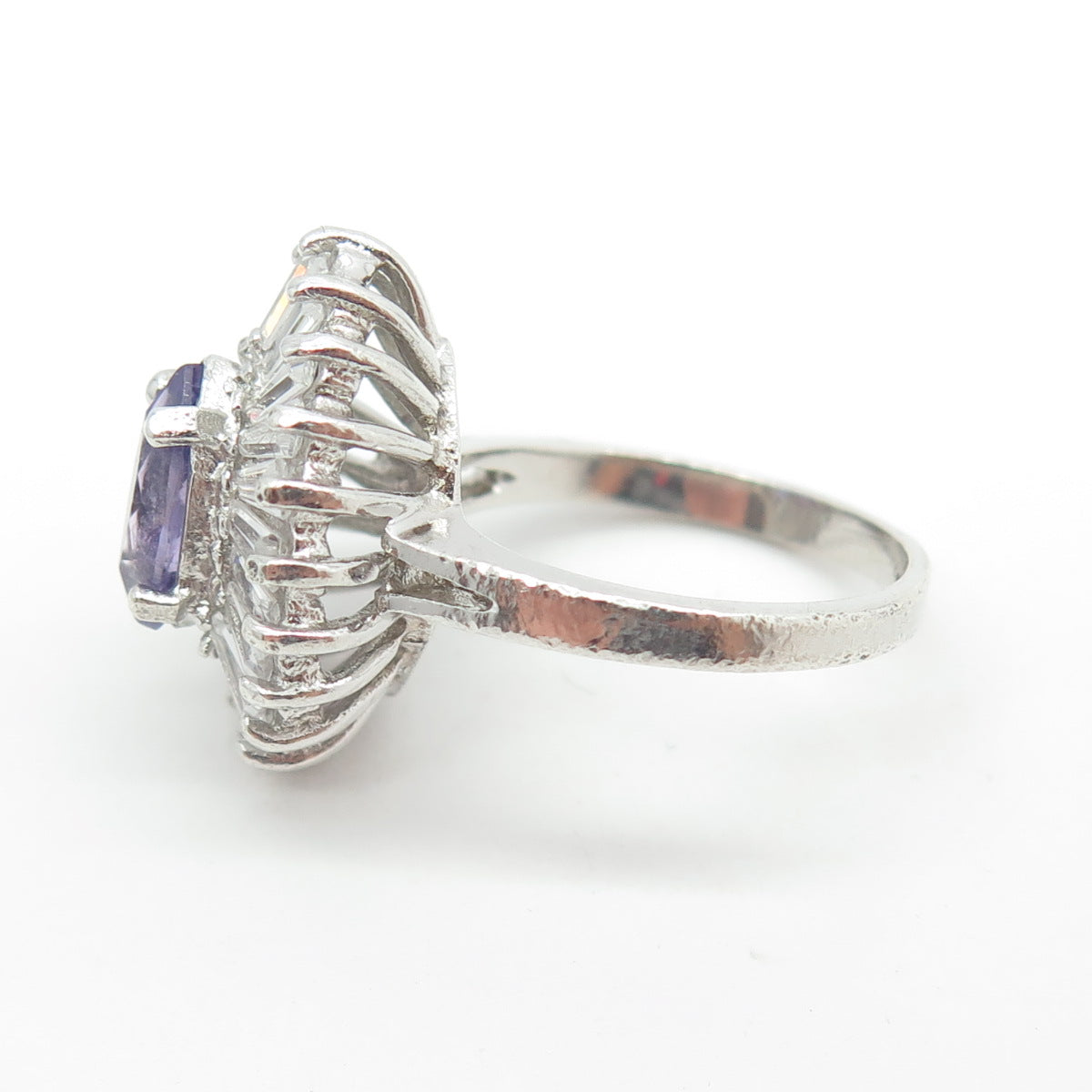 J. JACK LINDENWOLD 925 Sterling Silver Real Amethyst & C Z Ring Size 7