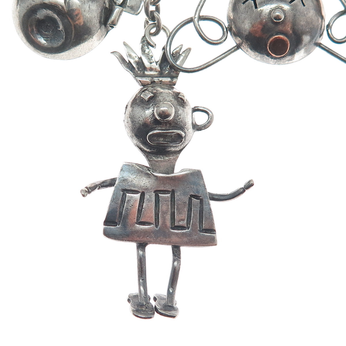ROBYN'S 925 Sterling Vintage Children Modernist Chatelaine Oxidized Pin Brooch