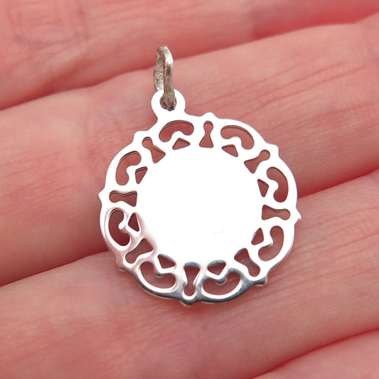 BEAU 925 Sterling Silver Vintage Floral Ornate Tag Mini Charm Pendant