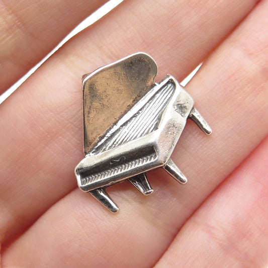 925 Sterling Silver Vintage Grand Piano Oxidized Minimalist Slide Charm Pendant