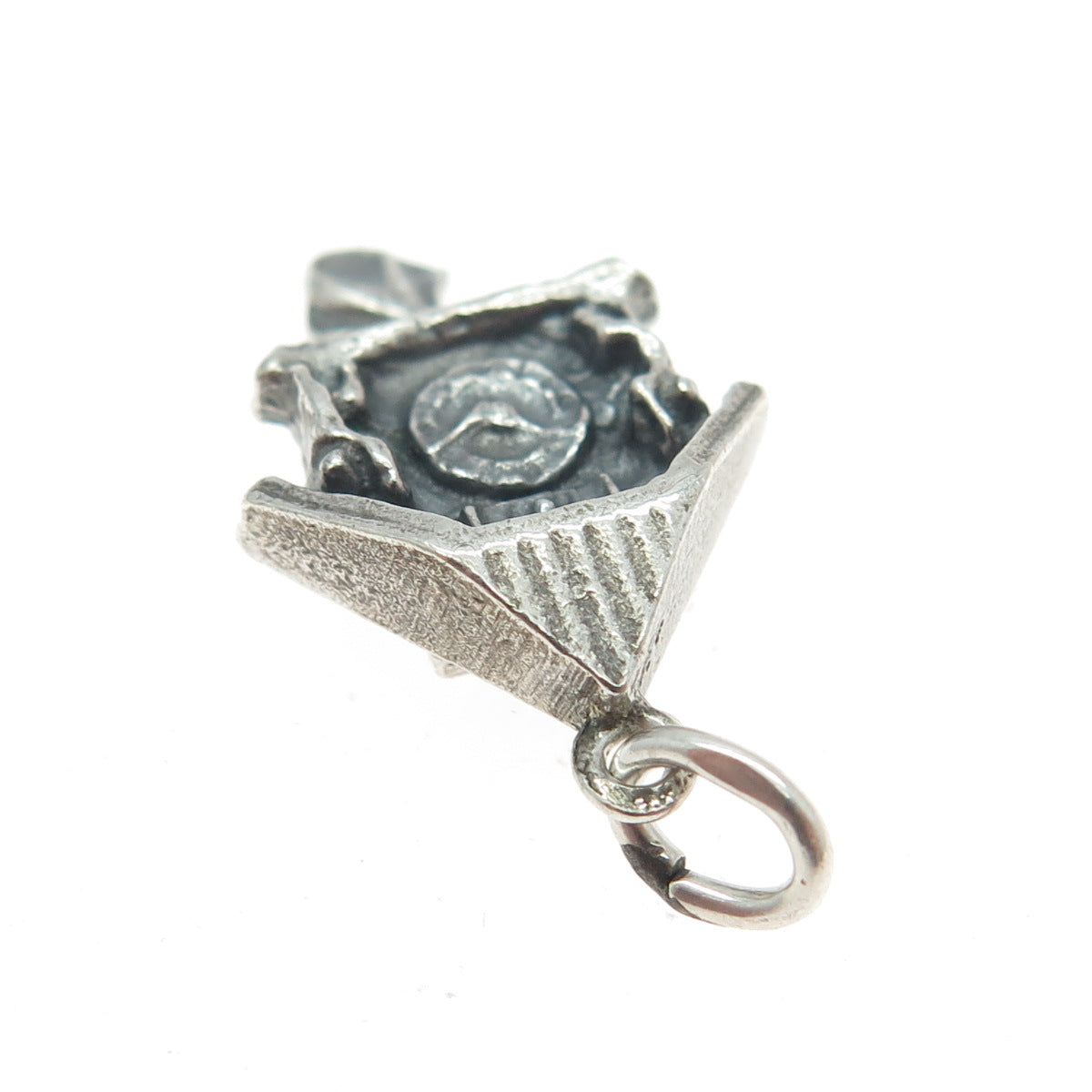 800 Silver Vintage Cuckoo Clock Minimalist 3D Charm Pendant