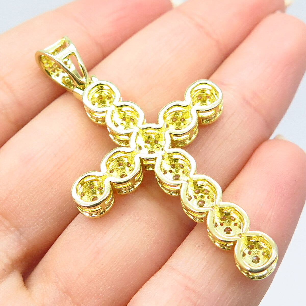 925 Sterling Silver Gold Plated C Z Cross Pendant