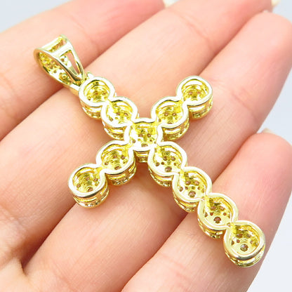 925 Sterling Silver Gold Plated C Z Cross Pendant