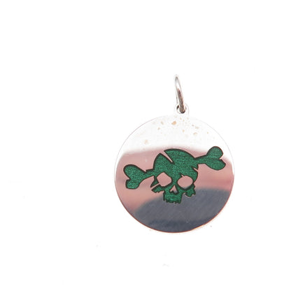 925 Sterling Silver Green Enamel Skull & Crossbone Charm Pendant