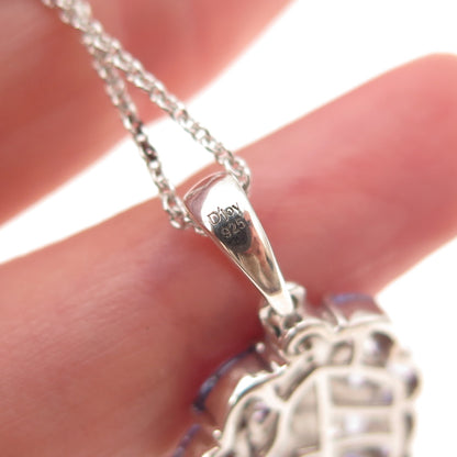 D'Joy 925 Sterling Silver Real Tanzanite & White Topaz Cable Chain Necklace 18"
