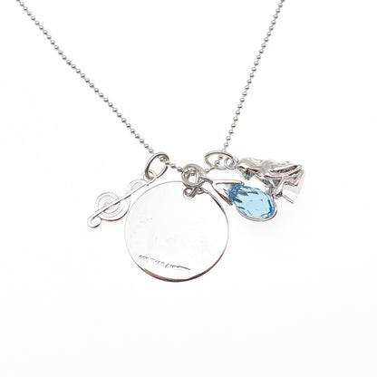 925 Sterling Silver Blue C Z Sing Multi-Charm Ball Beaded Chain Necklace 18"