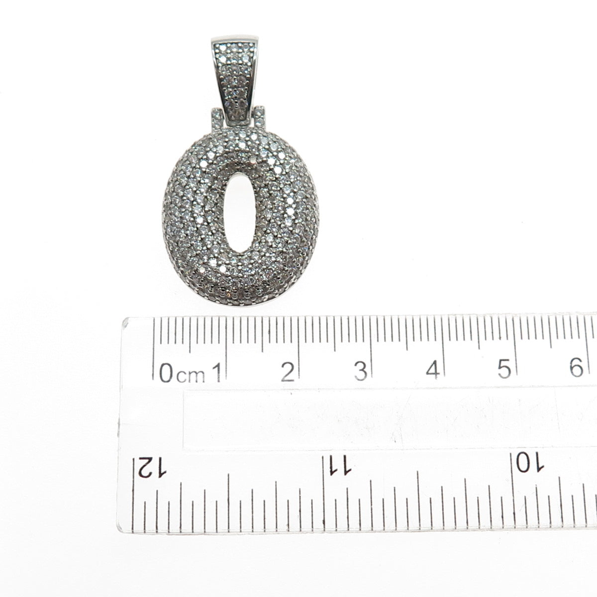 925 Sterling Silver Round-Cut C Z Letter O Initial Charm Pendant