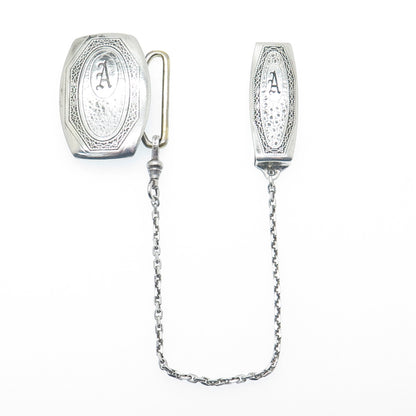 HICKOK Sterling Silver Antique Beltogram Pocket Watch Belt Buckle & Loop Chain