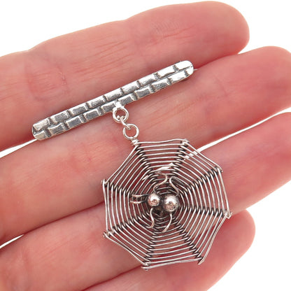 925 Sterling Silver Vintage Modernist Spider Web Oxidized Pin Brooch