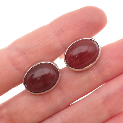 925 Sterling Silver Vintage Real Cabochon Carnelian Oxidized Cufflinks