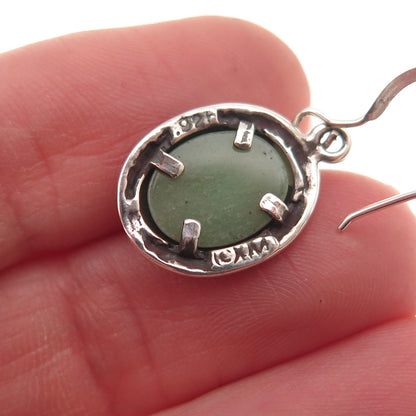 Morning Sun 925 Sterling Silver Vintage Real Jade Oxidized Dangle Earrings