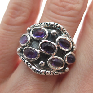 925 Sterling Silver Vintage Real Amethyst Modernist Oxidized Ring Size 9.25