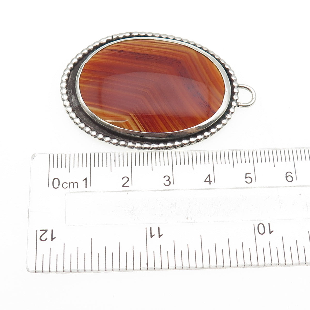 925 Sterling Silver Vintage Real Cabochon Agate Oxidized Pendant