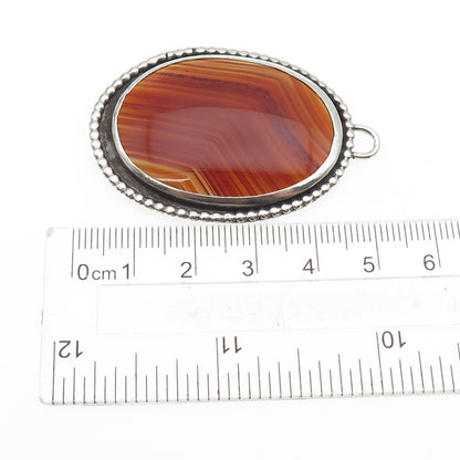 925 Sterling Silver Vintage Real Cabochon Agate Oxidized Pendant