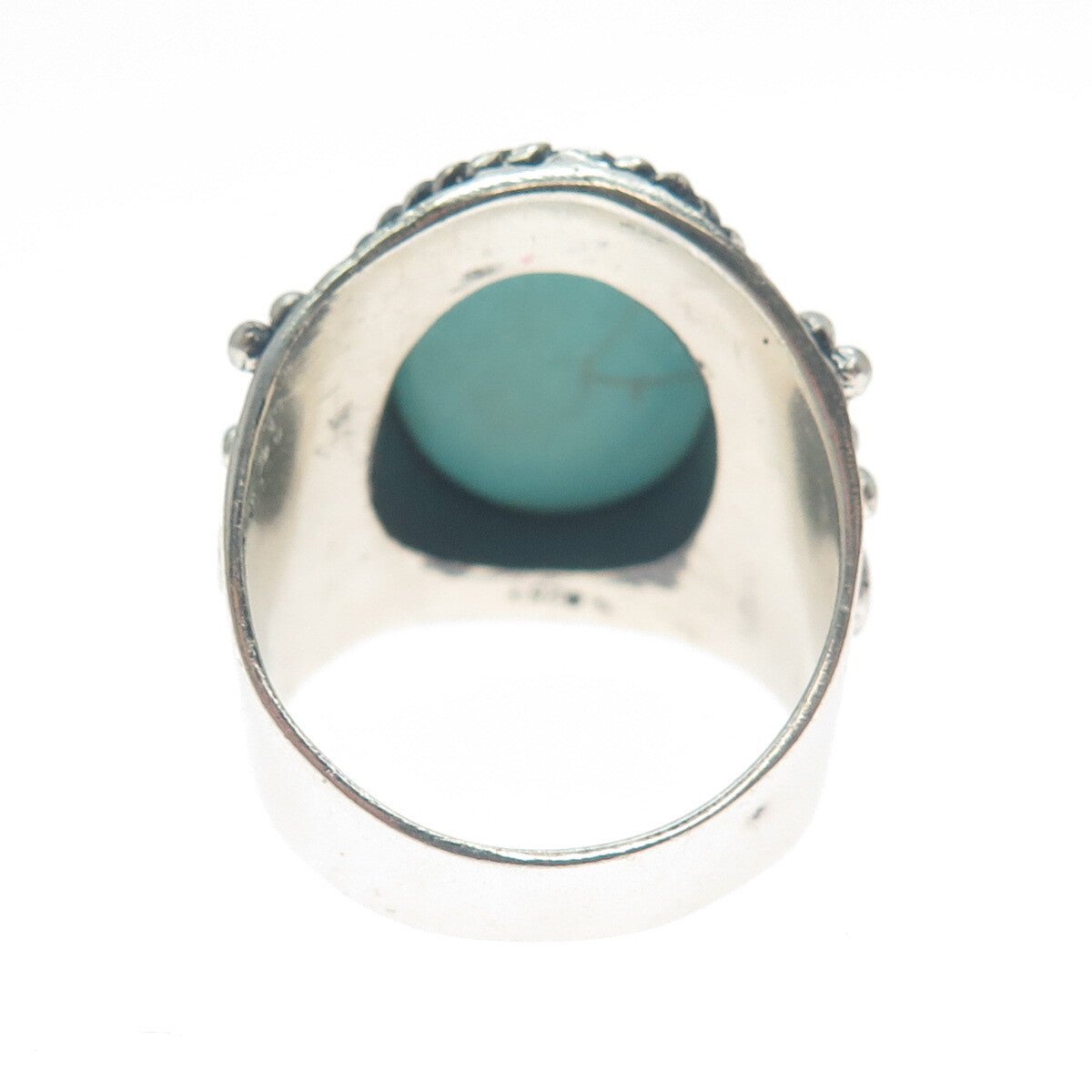 925 Sterling Silver Vintage Real Lone Mountain Turquoise Beaded Ring Size 9.5