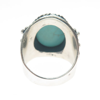 925 Sterling Silver Vintage Real Lone Mountain Turquoise Beaded Ring Size 9.5