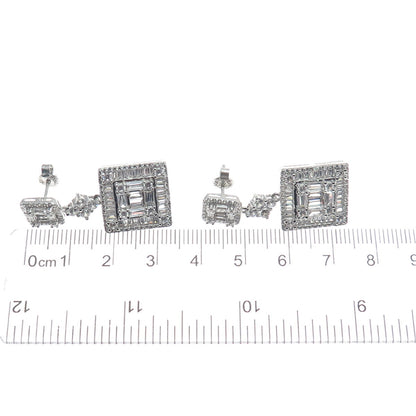 925 Sterling Silver Round & Baguette-Cut C Z Dangle Earrings
