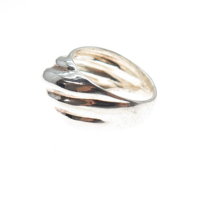 925 Sterling Silver Vintage Italy Modernist Ribbed Ring Size 7.5