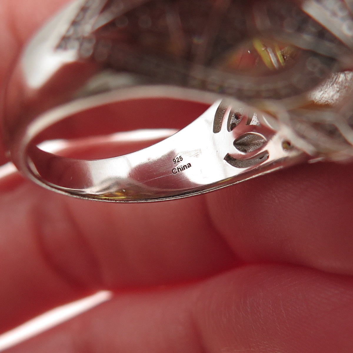925 Sterling Silver Radiant-Cut Canary & Round-Cut White C Z Ring Size 7.5