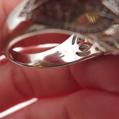 925 Sterling Silver Radiant-Cut Canary & Round-Cut White C Z Ring Size 7.5