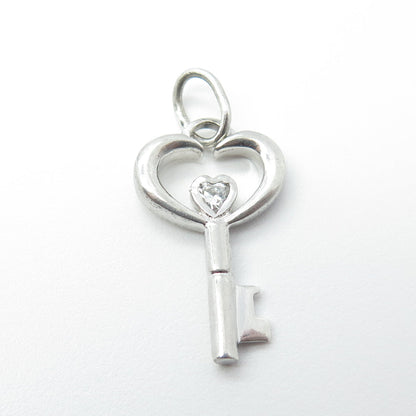 925 Sterling Silver Heart-Cut Shaped C Z Key Pendant