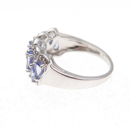 925 Sterling Silver Real Tanzanite & White Topaz Ring Size 8