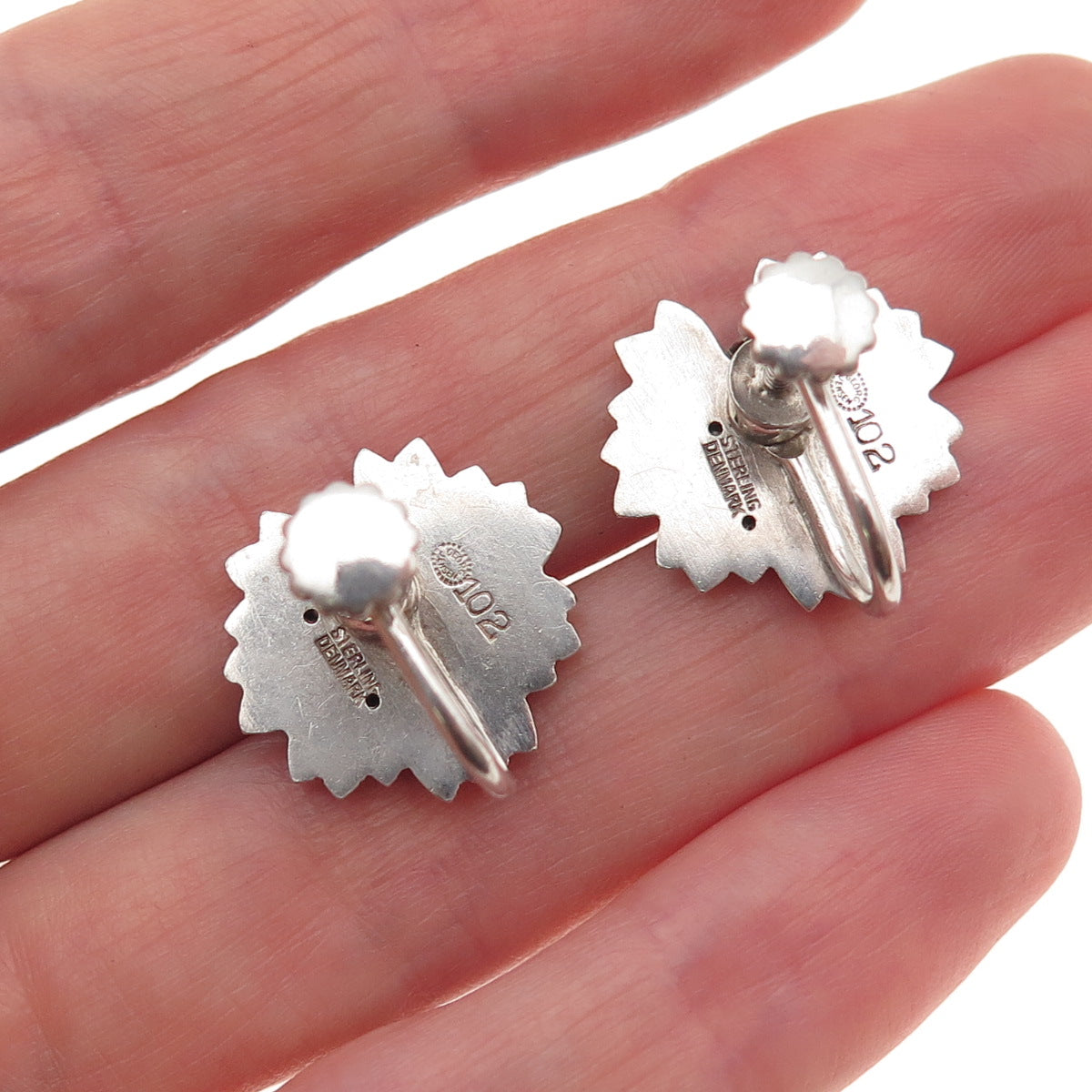 Georg Jensen 925 Sterling Silver Vintage Denmark Floral Screw Back Earrings #102