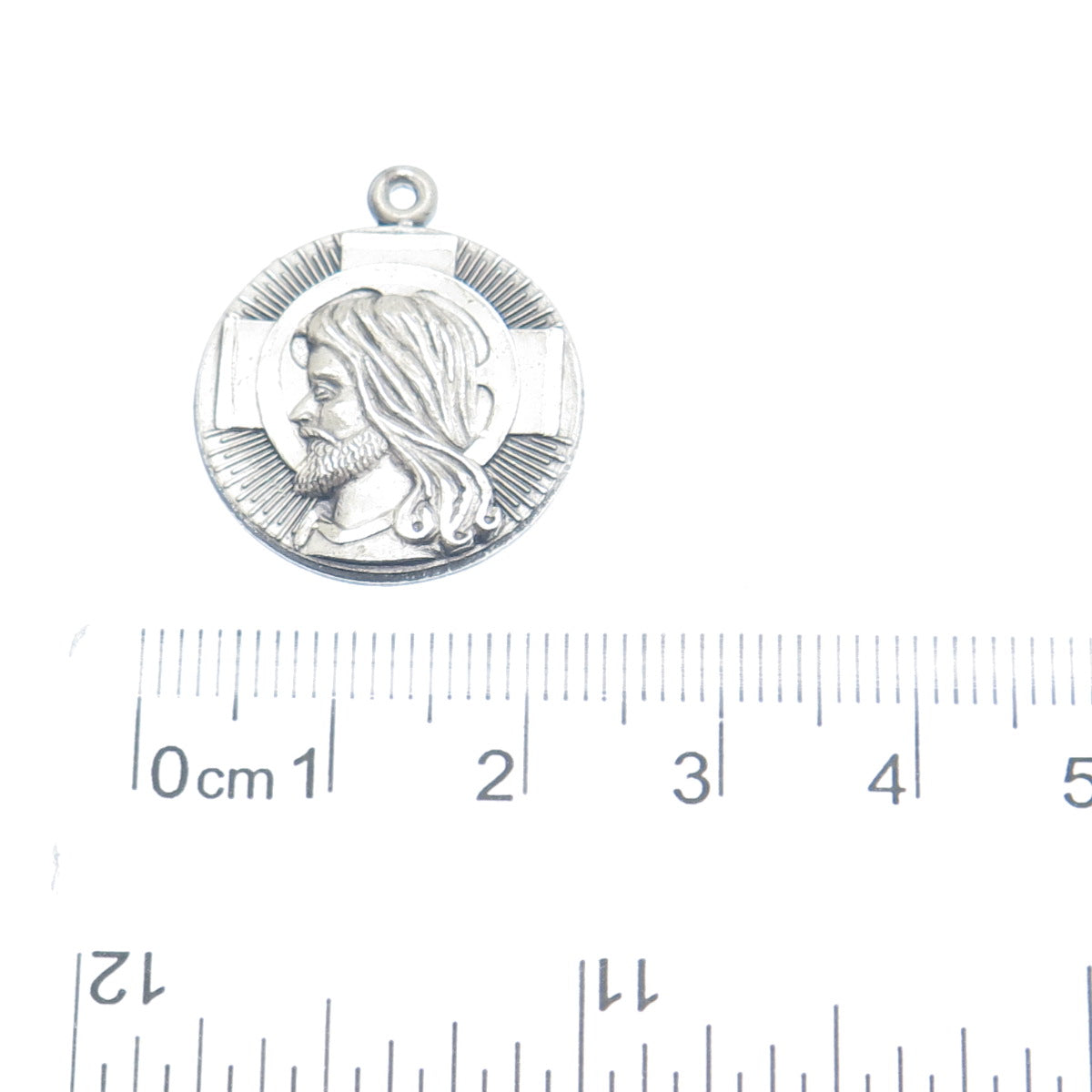 HAYWARD 925 Sterling Silver Vintage Jesus Christ Cross Religious Round Pendant