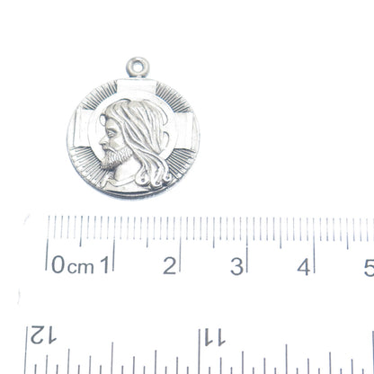 HAYWARD 925 Sterling Silver Vintage Jesus Christ Cross Religious Round Pendant