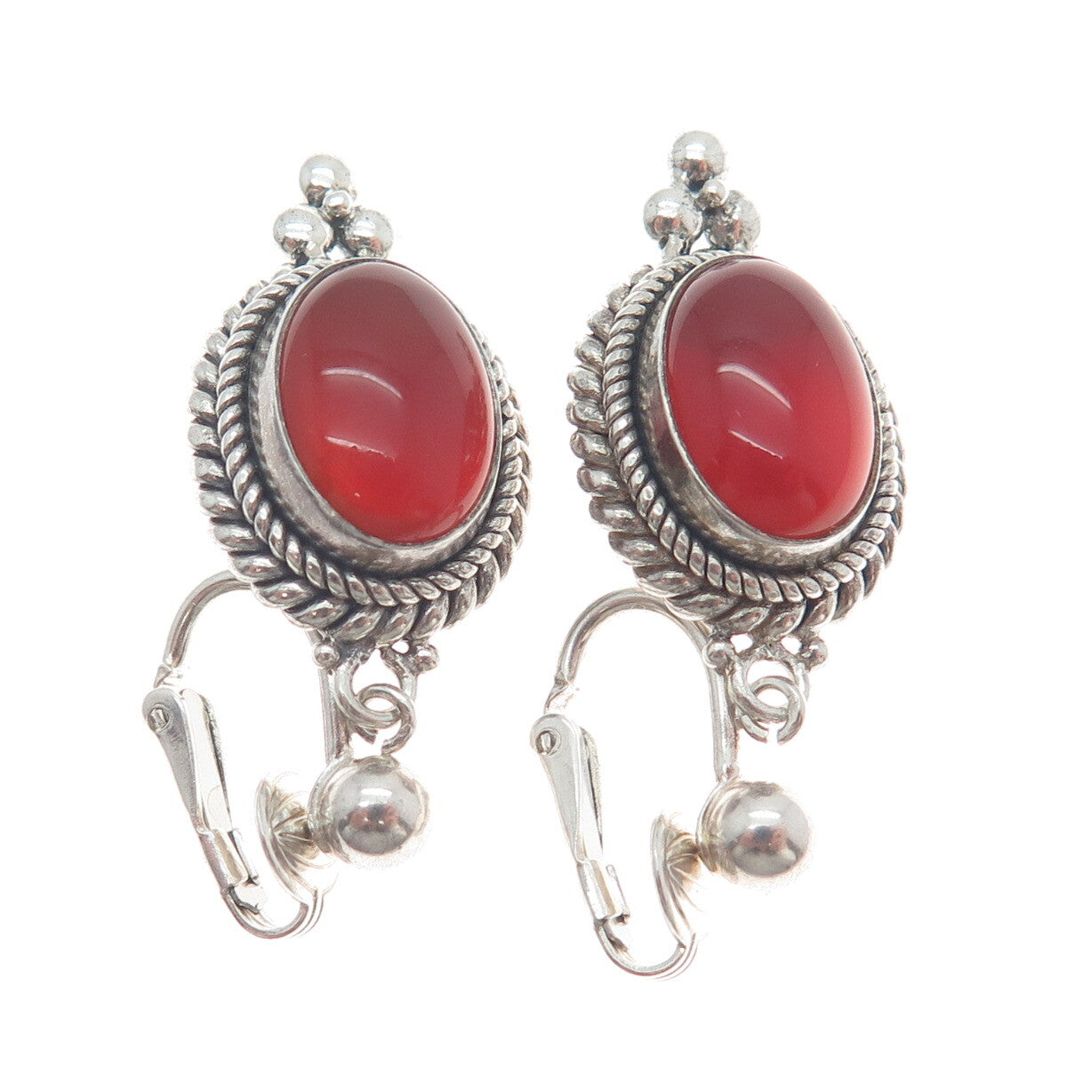SUARTI BALI 925 Sterling Silver Vintage Carnelian Gem Clip on Dangle Earrings
