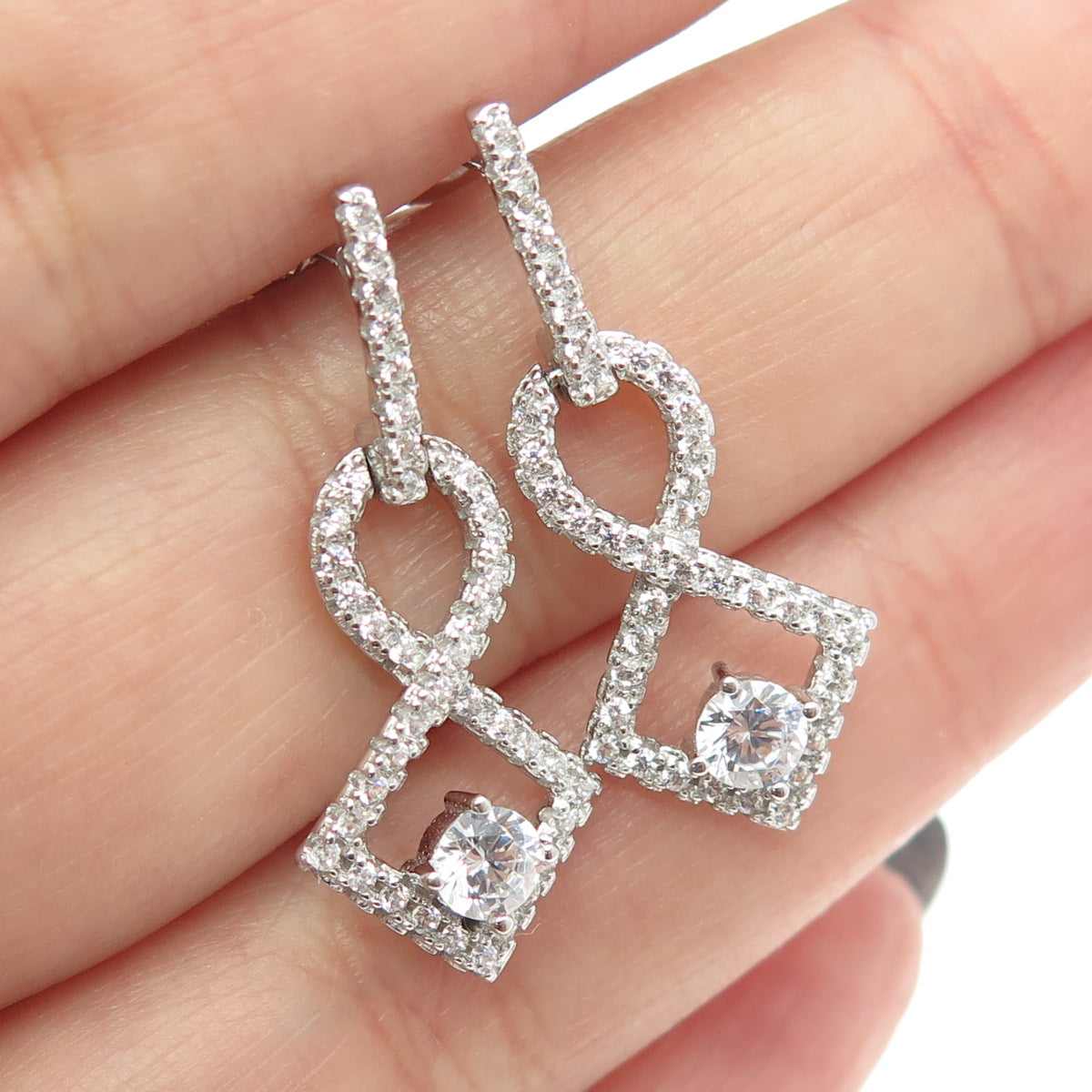 925 Sterling Silver Round-Cut C Z Infinity Dangling Earrings