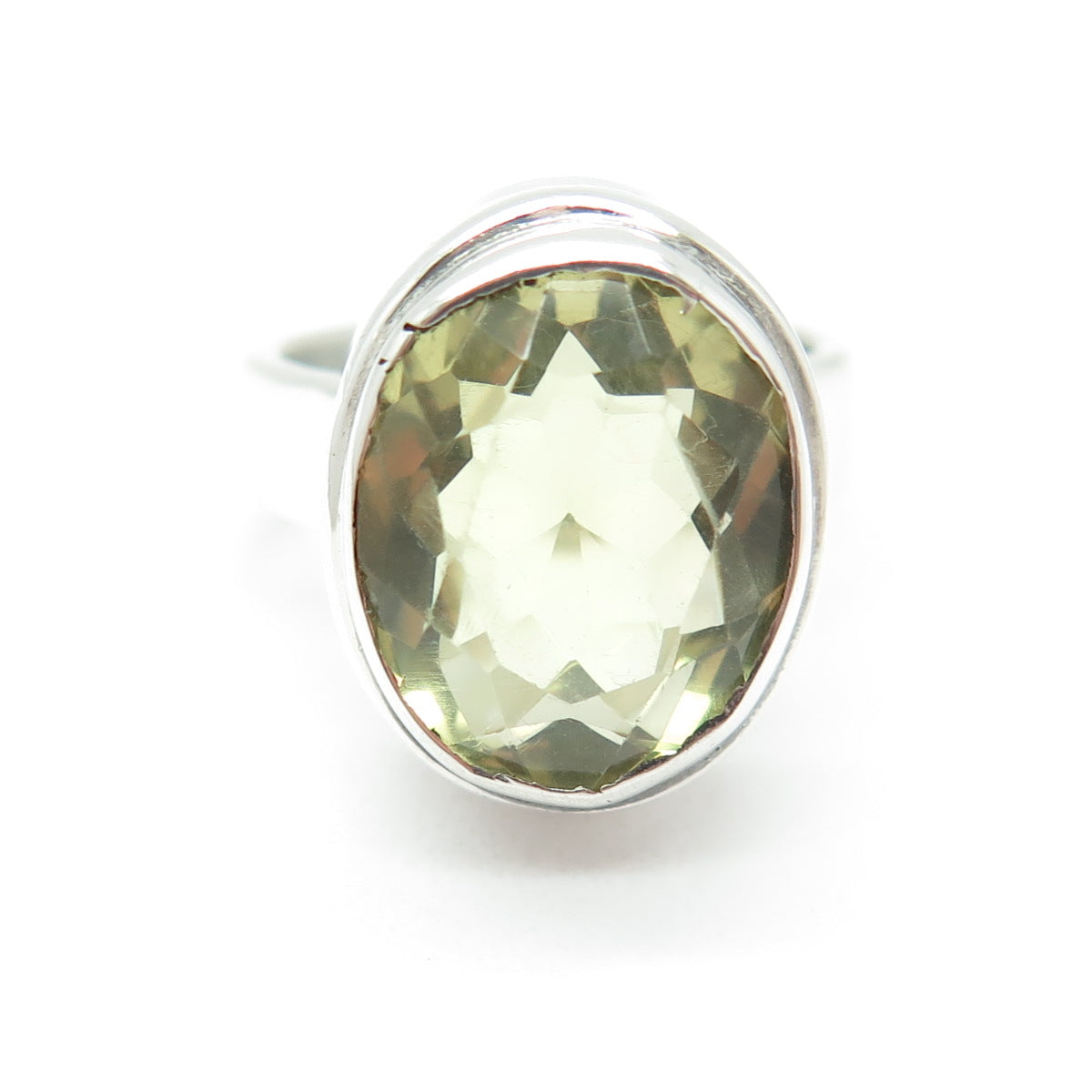 925 Sterling Silver Real Checkered Lemon Citrine Gemstone Dome Ring Size 6.75