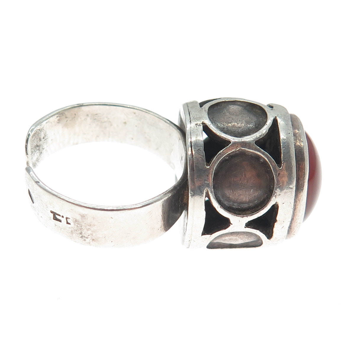 925 Sterling Silver Vintage Israel Real Carnelian Adjustable Ring Size 9