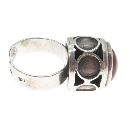 925 Sterling Silver Vintage Israel Real Carnelian Adjustable Ring Size 9