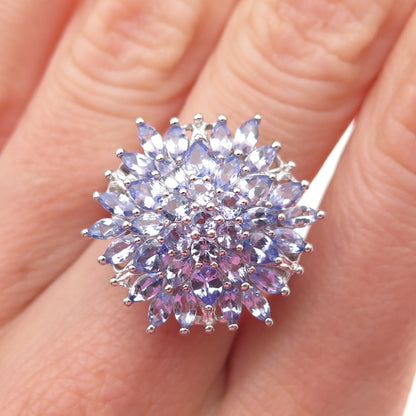 Harold Trujillo 925 Sterling Silver Real Tanzanite Floral Ring Size 7.75