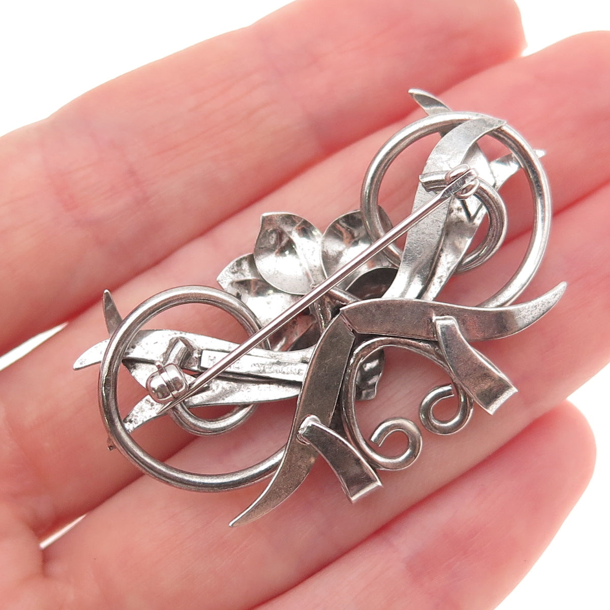 Harry S Bick 925 Sterling Silver Vintage Floral Oxidized Pin Brooch