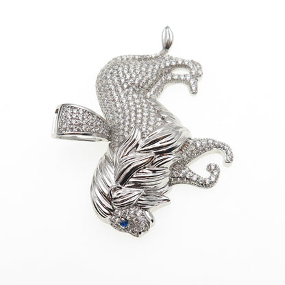 925 Sterling Silver Round-Cut Blue & White C Z Lion Charm Pendant