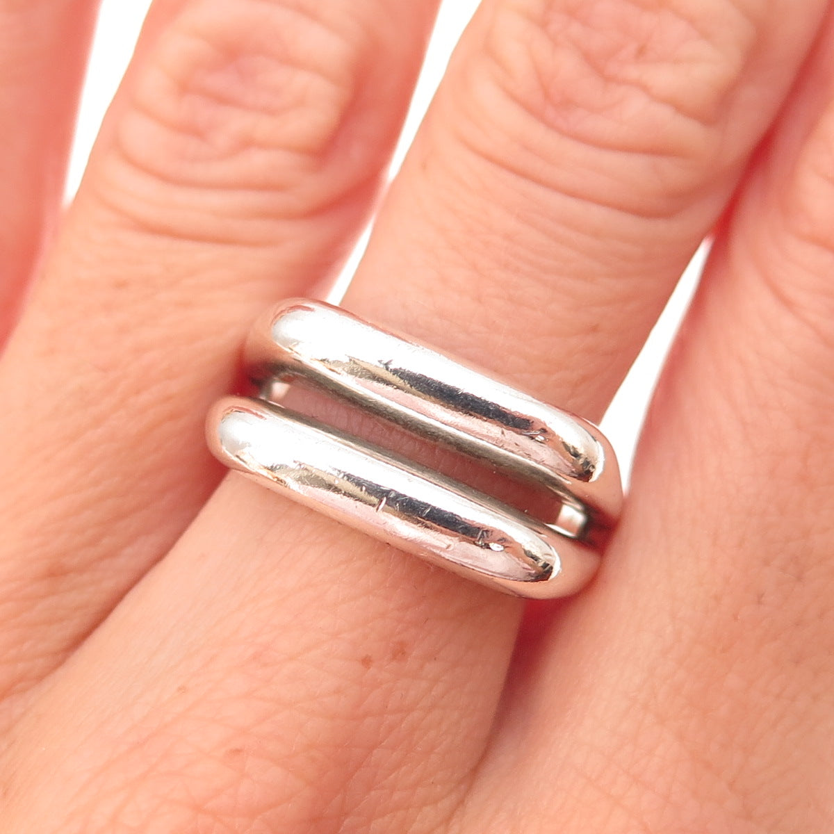 Joseph Esposito 925 Sterling Silver Vintage Modernist 2-Row Oxidized Ring Size 8