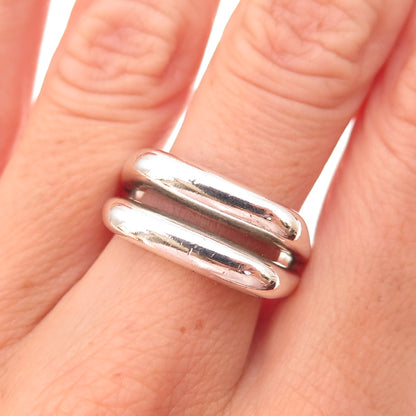 Joseph Esposito 925 Sterling Silver Vintage Modernist 2-Row Oxidized Ring Size 8