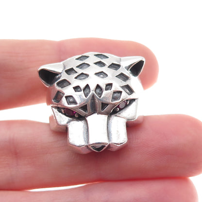 925 Sterling Silver Vintage Real Ruby Panther Oxidized Ring Size 8.25