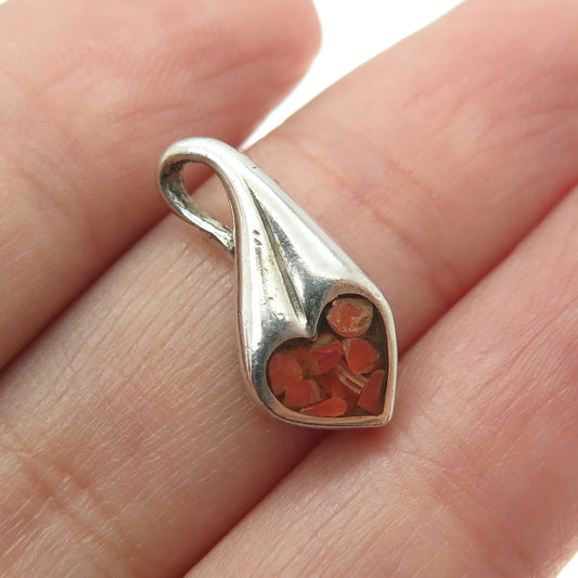 FRED THOMPSON NAVAJO Old Pawn 925 Sterling Silver Real Coral Inlay Heart Pendant