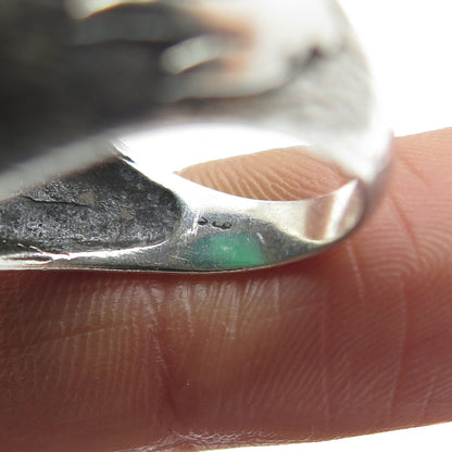 925 Sterling Silver 2-Tone Vintage Real Green Onyx & C Z Tulip Ring Size 8